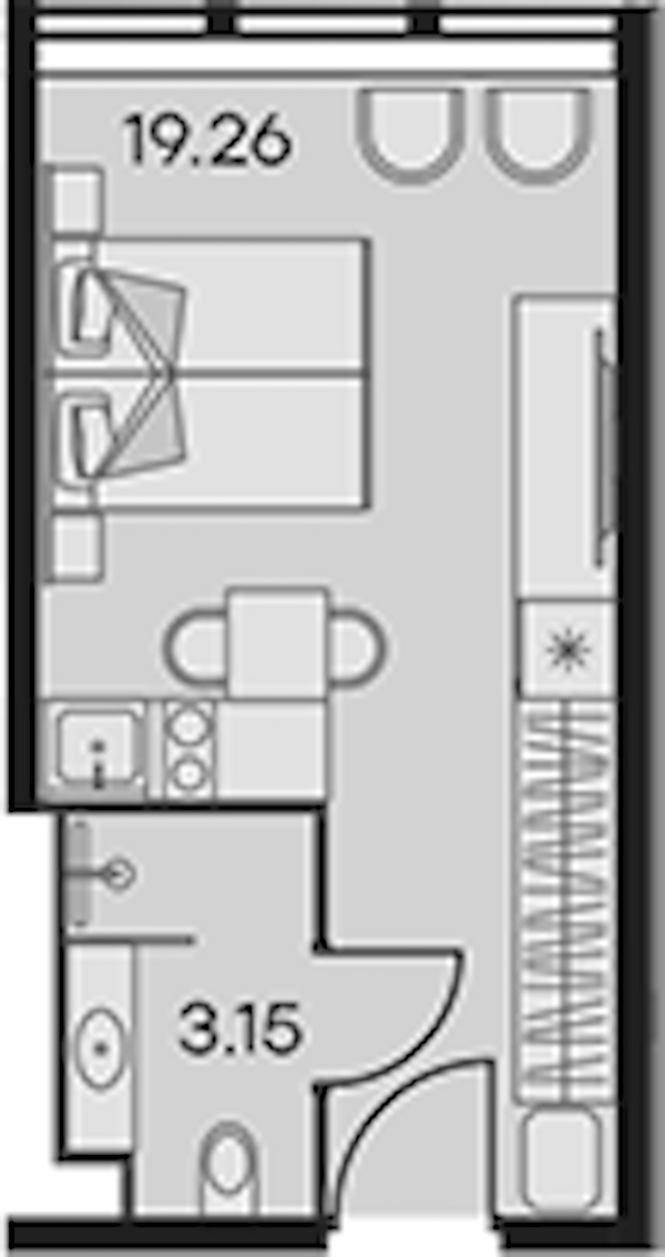 Квартира студия 22.41 м², 4/15 эт., Апарт-отель «Апарт-отель 25-7 Заневский»